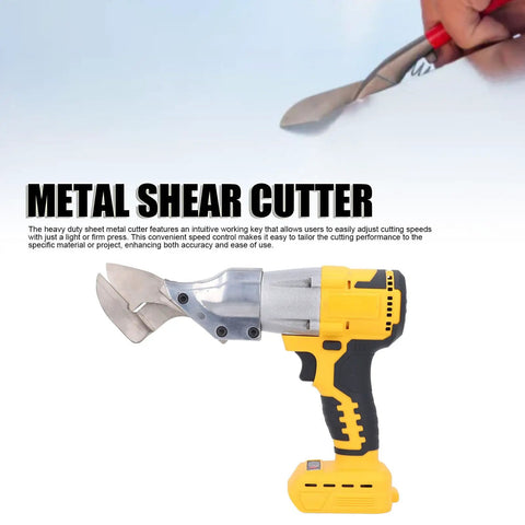 Heavy Duty Brushless Cordless Metal Shear With 20V Li Ion Variable Speed And 300Nm Torque Power, showing cutting blades and ergonomic handle.
