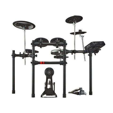 Front view of DTX6K X Electronic Drum Set With DTX PRO Module, featuring drum pads and cymbals with Silent Silicone Heads.