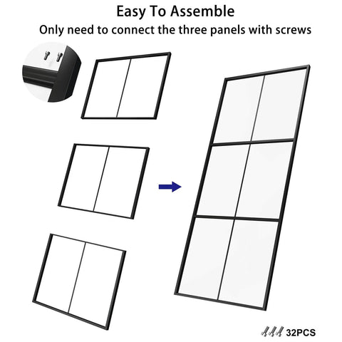 72 By 84 Inch Double Glass Barn Door With Frosted Glass And Black Aluminum Frame Sliding Door Hardware Kit Included assembly illustration