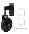 Heavy Duty Spring Loaded Caster Wheels 600 Pound Gate Rollers For Metal Tubing with rubber tread, black steel bracket and hardware.