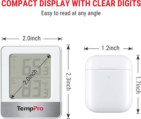 Indoor Outdoor Wireless Thermometer With 500 Feet Range for patio, greenhouse, reptile enclosure, baby room; display shown