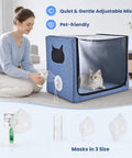 Pet Oxygen Chamber For Small Animals, Multi Function ICU Cage And Nebulizer with cat inside and woman adjusting settings