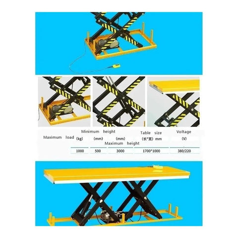 Heavy Duty Electric Hydraulic Work Table No Sweat Operation Adjustable Height Up To 178 cm, showing control and height specifications.