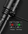 Zoomable Green Light 1200 Lumen Rechargeable LED Flashlight For Outdoors And Hunting, USB Charging indicator shows status