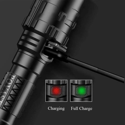 Zoomable Green Light 1200 Lumen Rechargeable LED Flashlight For Outdoors And Hunting, USB Charging indicator shows status
