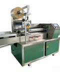 Hassle Free Compact Horizontal Flow Packager And Slick Shrink Wrapping Machine cranking fifty to eighty packages per minute for bakeries.