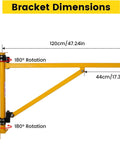 Solid Doppy Wall Mount Jib Crane Heavy Duty Hoist Bracket 180 Degree Swivel Scaffold Lifting Arm dimensions illustration
