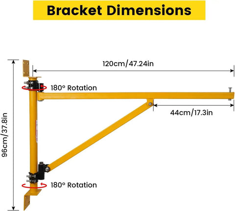 Solid Doppy Wall Mount Jib Crane Heavy Duty Hoist Bracket 180 Degree Swivel Scaffold Lifting Arm dimensions illustration