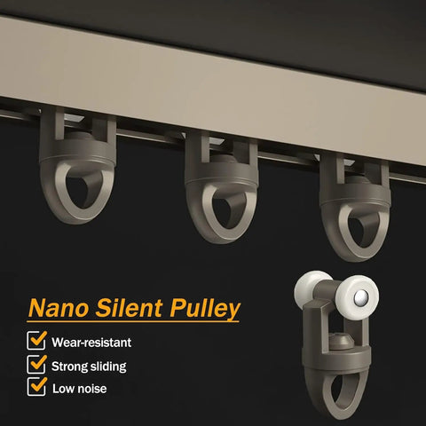Ultra Thin Aluminum Curtain Track System With Ceiling Mount Seamless Sliding Rod For Heavy Curtains Room Divider Champagne Finish 13 Feet Long 4 Meters, nano silent pulley