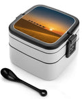 Desert Camel Silhouette Bento Box For Adults 1000ml Double Layer Leakproof Lunch Box with Spoon, featuring camel sunset design