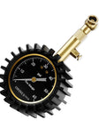 Front view of a 2-inch tire pressure gauge with a gold body, black dial marked psi, and OWINUS TECH branding.