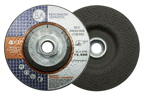 Workhorse Four And A Half Inch Aluminum Oxide Cut Off Wheels For Angle Grinders With Depressed Center Type 27 Five Eighths Inch 11 Threaded Flange