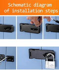 Installation process of Stainless Steel 4 Inch Door Hasp Latch Lock With Fixing Screws Black Gate Hasp for external doors and cabinets.