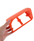 Heavy Duty Outdoor EV Charger Cover With Dual Outlet Socket Protector All Weather Foldable Shield For Electric Vehicles, orange protective shell held in hand.