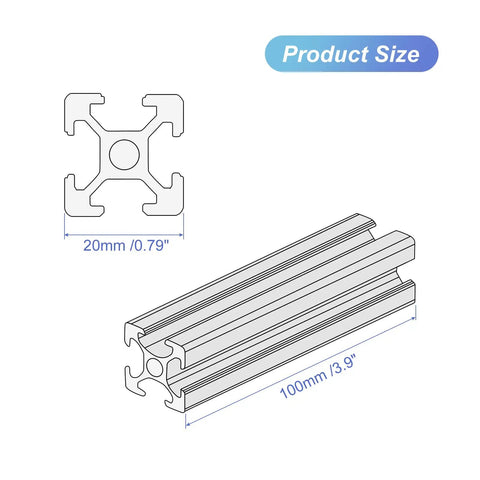 Beefy 2020 T Slot Aluminum Extrusion 100mm Black European Standard Anodized Linear Rail Kit for 3D Printers and Laser Engraving Machines 10 Pcs Pack Ready To Install, 20mm profile diagram