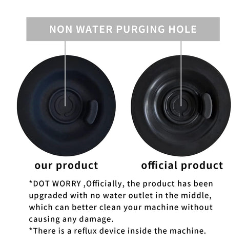 Two black 54mm espresso backflush cleaning discs for Breville machines; ours (left) and official (right).