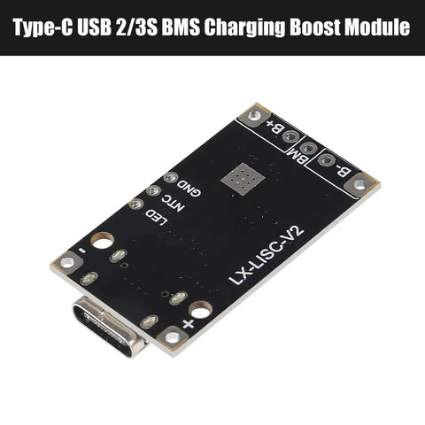Slick Type C Usb 10 Pack 2S Bms Lithium Battery Charging Module Quickcharge Boost Power Supply 84V To 126V With Led Auto Adjust Indicator 15W Smooth Fast No Sweat Recharge close-up of charging boost module with USB-C connection.