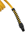 Heavy Duty No Nonsense Polyurethane Recoil Air Hose Zero Drama with black swivel fitting, 10ft length for pneumatic tools.