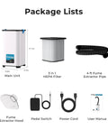 Package contents of Nail Salon Fume Extractor With 130W Motor 260m3/h Air Flow Pedal Switch 3 In 1 HEPA Filter Low Noise Design