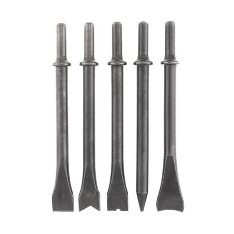 Five chisel heads from Pneumatic Hammer Kit With Eight Heads Chisel Set For Rust Removal And Metalworking Heavy Duty Punch And Chiseling Tools