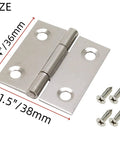 Front view of 1.5-inch stainless steel cabinet hinge with mounting holes; includes screws, 6-pack