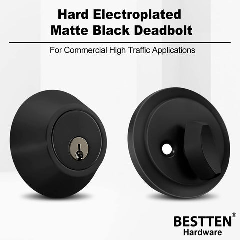 Keyed Alike Deadbolt Set for Exterior Front Doors, Single Cylinder Entry Lock With Same Key, Matte Black door hardware