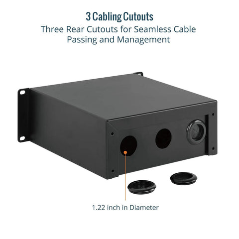 Heavy Gauge 2U Rack Mount Drawer For Server Cabinet With Smooth Locking Slide And Cable Management Cutouts Boasts Knockout Cold Rolled Steel Construction with three rear cutouts