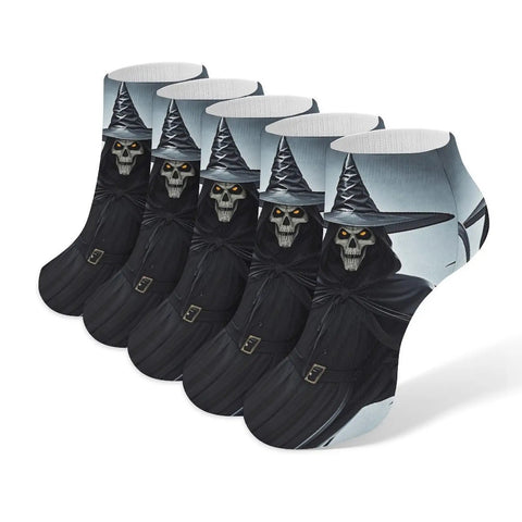 Death Scythe Themed Ankle And Crew Socks 5 Pack Non Slip Breathable Athletic Socks for Men Women with skull design