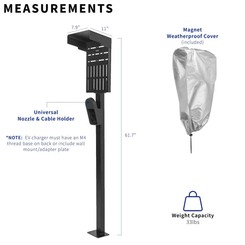 Ride-Ready Outdoor EV Charging Pedestal Housing a Tough Steel Hood Shielding Plug-In Wheels From Storms with universal nozzle.