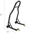 Front And Rear Spool Style Lift Stand For Sport Bikes Universal Fit For Most Yamaha Honda Kawasaki Suzuki Ducati BMW Quick Lift For Maintenance And Storage No Fuss Rubber Padding To Prevent Scratches.