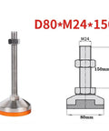 Rock Solid Adjustable Leveling Feet With Strong 80 Mm Stainless Steel Bases side view with dimensions and threaded screw for furniture stability.