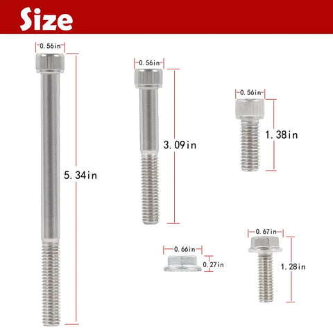 Size measurements of bolts and nuts used in Low Mount Alternator Bracket With Double Hump Heads Adjustable Billet Kit For Small Block Chevy SBC