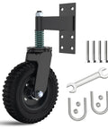 Beefy Heavy Duty Gate Wheels For Metal Tube Gates 6 Inch And 8 Inch Rubber Wheels With Shock Absorbing Springs 360 Degree Silent Roll Supports Up To 600 Lb No Sag Gates On Wooden Or Metal Doors.