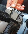 Solid Electric Parking Brake Actuator Switch For Peugeot 3008 2009 To 2016 being installed in center console with direct fit.