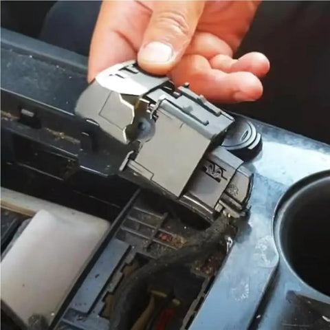 Solid Electric Parking Brake Actuator Switch For Peugeot 3008 2009 To 2016 being installed in center console with direct fit.