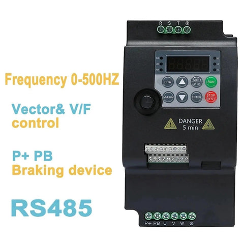 Budget Friendly 220V 380V Variable Frequency Drive Inverter For Bang For Your Buck Speed Control Of 0.75 1.5 2.2 4 5.5KW Motors Three Phase VFD Converter Economical Motor Speed Controller RS485 front view