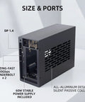 Dual Thunderbolt 4 To PCIe 3.0 X16 Expansion Chassis For Laptop And Desktop With 40gbps Throughput showing ports and aluminum design.