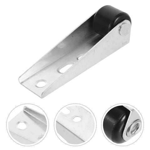 Top Shelf Heavy Duty Sliding Door Track Rollers With Silky Smooth Swivel Caster Wheels For Closet Cabinet Wardrobe Furniture Silent Zero Hassle Black Composite Four Piece Set close-up of silver roller mechanism with black wheel.