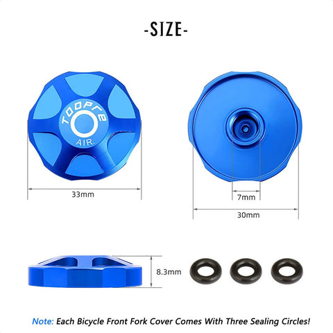Blue Aluminum Alloy Front Fork Cap Suspension Cover For Mountain Bikes And Road Bikes Valve Protector, size details shown