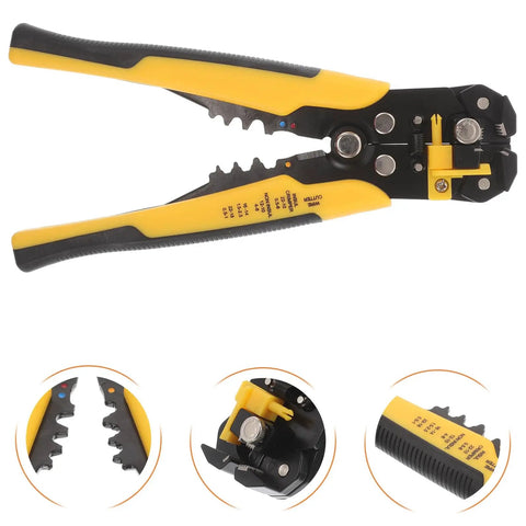Heavy Duty Automatic Wire Strippers And Crimping Tool Built Tough with yellow and black grips for precise wire cutting and stripping.