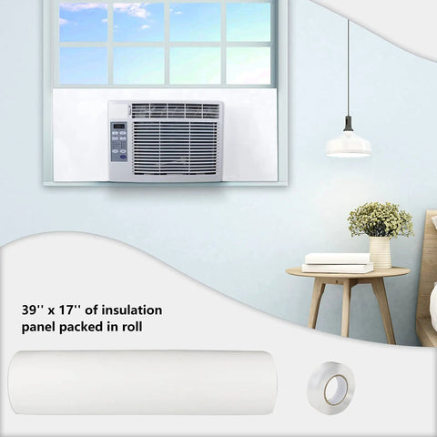 Window Air Conditioner Side Insulation Foam Panel Kit, One Piece Full Surround Seal shown in living room setup