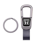Slick Black Leather Car Keychain And Heavy Duty Zinc Alloy Key Ring Made Tough For Honda Accord Civic Crv Pilot showing key fob and ring