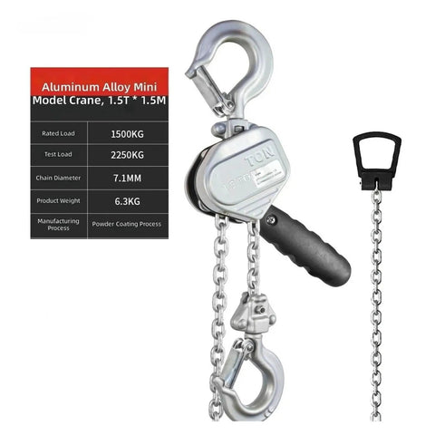 Heavy Duty Mini Hand Chain Hoist Lifting Tool Aluminum Alloy Wrench Hoist 0.75 Ton Small Crane for industrial use.