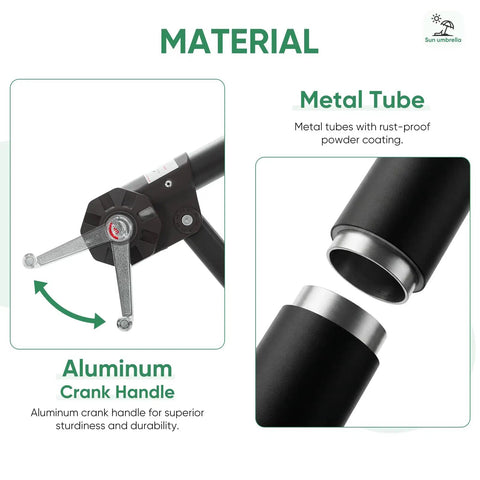 Close-up of aluminum crank handle and metal tube for 10 Foot Offset Cantilever Patio Umbrella With Base Included No Fuss Setup