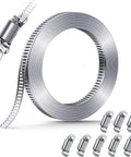 Premium 304 Stainless Steel Hose Clamp DIY Kit With Adjustable Worm Gear Pipe Fittings Custom Cuttable Clamps For Durable Rust Proof Plumbing Repair And Home Improvement Projects, roll and clamps