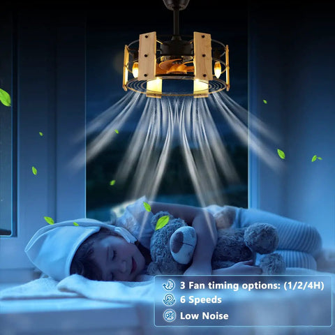 Caged Ceiling Fan With Lights Remote Control 18 Inch Low Profile Flush Mount Farmhouse Fandelier above sleeping child