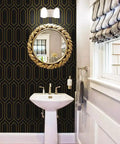 Geometric Gold And Black Peel And Stick Wallpaper Self Adhesive Removable Wall Covering for accent walls behind bathroom sink