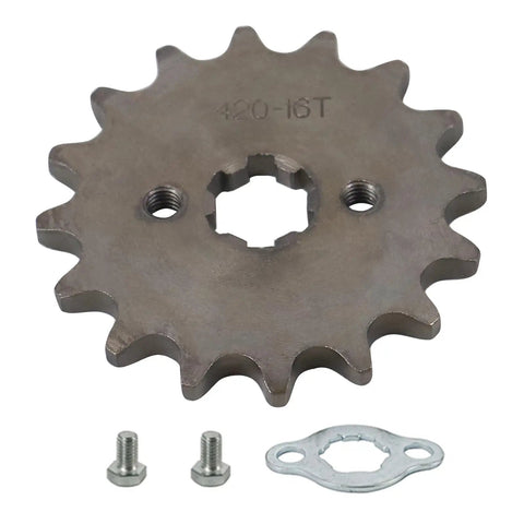 16 tooth front sprocket from 420 Chain Sprocket Kit With Chain Breaker For Chinese 50cc To 125cc Mini Bike ATV Go Kart Taotao Coolster SSR CRF50 CRF70 XR50 Pit Dirt Bike 41 Tooth Rear Sprocket 76mm Front 16 Tooth 17mm Bore