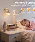 Vintage Rechargeable Wall Sconce Set With Amber Tulip Glass Shade And Wireless Remote For Zero Wiring Bedroom Decor, softly illuminates bedside while child sleeps.
