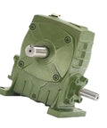Beefed Up Worm Gear Reducer Built Tough For Factory Floors showing heavy-duty green housing and power shafts for smooth power transfer.